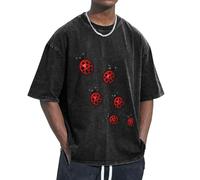OAZCVBNN Art Ladybug Tracks T-shirt surdimensionné coupe classique à manches courtes pour se détendre à la maison, les voyages, la salle de sport, Noir , S
