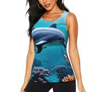 OAZCVBNN Beau monde sous-marin dauphins imprimé corail chaud été sans manches hauts athlétiques débardeurs Gym modes de vie actifs sorties décontractées, Noir , XL