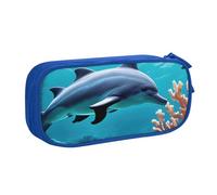 OAZCVBNN Belle trousse à crayons avec imprimé dauphins du monde sous-marin corail pour ranger des gommes de maquillage stylos étudiants école bureau multi-scènes, bleu, Taille unique, Ensemble