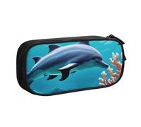 OAZCVBNN Belle trousse à crayons avec imprimé dauphins du monde sous-marin corail pour ranger des gommes de maquillage stylos étudiants école bureau multi-scènes, Noir , Taille unique, Ensemble