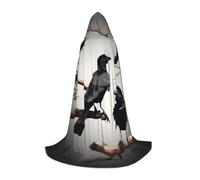 OAZCVBNN Cape à capuche avec imprimé corbeau noir et oiseaux sur une branche pour cosplay, festival, tenue de magicien, événements