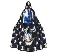 OAZCVBNN Cape à capuche avec imprimé tête de mort et rayures bleues pour carnaval, vampire, cosplay, fête, décoration à thème célébrations