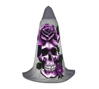 OAZCVBNN Cape à capuche pour carnaval avec imprimé tête de mort et rose violette, costume saisonnier, festival, porter des événements de magicien