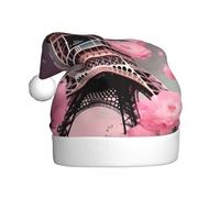 OAZCVBNN Casquette de Père Noël Paris Street Tour Eiffel rose imprimé floral pour adultes Chapeau de Noël pour fêtes de Nouvel An