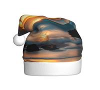 OAZCVBNN Chapeau de Noël imprimé plage Maui Hawaï coucher de soleil vagues nuages Chapeau de Noël festif adulte Chapeau de Père Noël Garniture Nouvel An Fête Vacances Décor saisonnier