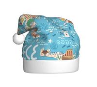 OAZCVBNN Chapeau de Père Noël imprimé carte de la Grèce pour adultes Chapeau de Noël Couvre-chef pour fêtes du Nouvel An