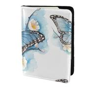 OAZCVBNN Étui portefeuille pour passeport et documents Motif papillon sur fleur Bleu