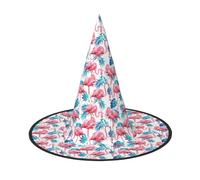 OAZCVBNN Flamingo Bird Green Plant Leaf Print Chapeau de sorcière unisexe pour carnaval Cosplay Casquette pliable et fêtes à thème
