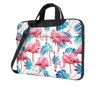 OAZCVBNN Flamingo Bird Green Plant Leaf Print Sac pour ordinateur portable polyvalent Sac élégant pour ordinateurs portables avec bandoulière, Noir , 15.6 inch