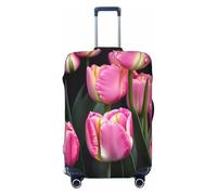 OAZCVBNN Housse de valise de voyage unique avec imprimé tulipes roses et motif anti-rayures, Noir , XL
