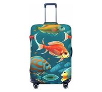 OAZCVBNN Housse de valise de voyage unique avec motif de poisson sous-marin et élastique anti-rayures, Noir , XL