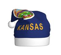 OAZCVBNN Kansas State Flag Print Christmas Hat Festive Adult Santa Cap Trim New Year Party Holiday Seasonal Decor