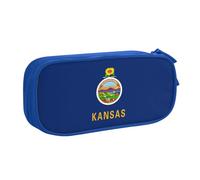 OAZCVBNN Kansas State Trousse à crayons avec imprimé drapeau de l'État du Kansas pour ranger des gommes de maquillage, stylos, étudiants, école, bureau, multi-scènes, bleu, Taille unique, Ensemble