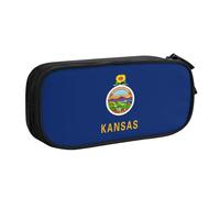 OAZCVBNN Kansas State Trousse à crayons avec imprimé drapeau de l'État du Kansas pour ranger des gommes de maquillage, stylos, étudiants, école, bureau, multi-scènes, Noir , Taille unique, Ensemble