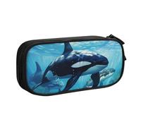 OAZCVBNN Killer Whales Swim Along Trousse à crayons avec imprimé gommes de maquillage Stylos Étudiants École Bureau Multi-Scènes Utilisation, Noir , Taille unique, Ensemble cartable