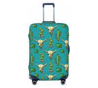 OAZCVBNN Mignon Cactus et Crâne de Taureau Imprimés Valise Housse de Protection Universelle Élastique Bagages Housse de Voyage Accessoire, Noir , XL, Bagage à main