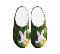 OAZCVBNN Pantoufles lavables en forme d'œuf de Pâques en bois avec imprimé lapin et herbe - Utilisation polyvalente - Anti-boulochage - Pour homme et femme