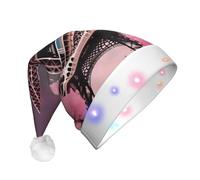 OAZCVBNN Paris Street Tour Eiffel Rose Imprimé Floral Adulte Chapeau de Noël Lumineux Accessoire de fête Nouvel An Réunions