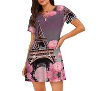 OAZCVBNN Paris Street Tour Eiffel Rose Imprimé Floral Doux Doux Pyjama Extensible Doux pour la Peau Balades Loisirs Shopping Voyages, Noir , S