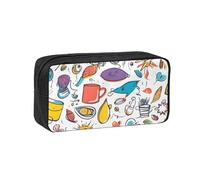 OAZCVBNN Plumes colorées dessinées à la main sur impression blanche grande capacité spacieuse trousse à crayons papeterie organisateur pochette bureau voyage dortoir