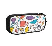 OAZCVBNN Plumes colorées dessinées à la main sur imprimé blanc Trousse de rangement pour maquillage gommes stylos étudiants école bureau multi-scènes, Noir , Taille unique, Ensemble cartable