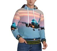 OAZCVBNN Pull à capuche imprimé avion dans les lumières du soir unisexe mode décontracté pour activités de plein air et camping, Noir , XXL