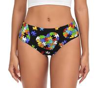 OAZCVBNN Puzzle de sensibilisation à l'autisme - Imprimé cœur - Culotte souple - Extensible - À porter au quotidien - Sensation de douceur confortable, Noir , XXL