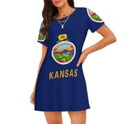 OAZCVBNN Pyjama doux et extensible avec imprimé drapeau de l'État du Kansas - Doux pour la peau - Pour les promenades et le shopping, Noir , S