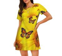 OAZCVBNN Pyjama doux et extensible doux pour la peau avec imprimé de fleurs jaunes et papillons, Noir , XL