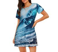 OAZCVBNN Pyjama doux et extensible imprimé vague de mer océan doux pour la peau pour les promenades et les courses, Noir , M