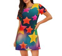 OAZCVBNN Pyjama extensible doux et doux pour la peau avec imprimé étoiles arc-en-ciel colorées, Noir , L