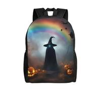 OAZCVBNN Rainbow Halloween Fantôme Chapeau de sorcière Imprimé araignées Unisexe Sac à dos élégant pour voyage quotidien Grande capacité
