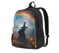 OAZCVBNN Rainbow Halloween Ghost Witch Hat Spiders Print Grande Capacité Adulte Sac à dos léger pour la randonnée, les trajets en plein air, usage quotidien