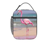 OAZCVBNN Sac à déjeuner isotherme réutilisable avec imprimé flamant rose sur la plage pour le travail, le pique-nique, les activités de plein air décontractées