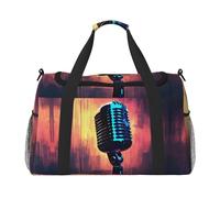 OAZCVBNN Sac de voyage fonctionnel avec microphone imprimé notes de musique - Grand espace - Sac de voyage pliable pour le week-end