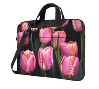 OAZCVBNN Sac pour ordinateur portable polyvalent imprimé rose et tulipes avec bandoulière, Noir , 15.6 inch