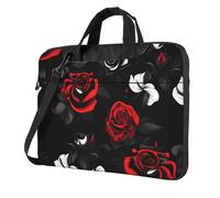 OAZCVBNN Sacoche polyvalente pour ordinateur portable avec bandoulière et bandoulière Motif roses Noir/blanc/rouge, Noir , 15.6 inch