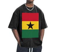 OAZCVBNN T-shirt surdimensionné imprimé drapeau du Ghana coupe classique à manches courtes pour se détendre à la maison, les voyages, la salle de sport, Noir , XXL