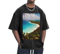 OAZCVBNN T-shirt surdimensionné imprimé île de Cuba, coupe classique, manches courtes, pour se détendre à la maison, en voyage, en salle de sport, Noir , L