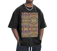 OAZCVBNN T-shirts surdimensionnés à manches courtes avec imprimé cercles ethniques, coupe classique, pour la maison, les voyages, la salle de sport, Noir , S
