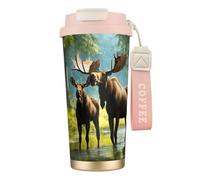 OAZCVBNN Tasse à café en acier inoxydable avec imprimé cerf ours élan pour l'école, le camping, le pique-nique