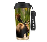 OAZCVBNN Tasse à café en acier inoxydable avec imprimé cerf ours élan pour l'école, le camping, le pique-nique