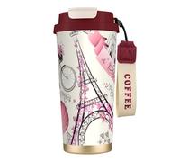 OAZCVBNN Tasse de voyage en acier inoxydable avec impression de la Tour de Paris et un vélo pour l'école, le camping, le pique-nique