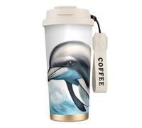 OAZCVBNN Tasse de voyage en acier inoxydable avec motif dauphin de l'océan qui vous regarde, pour l'école, le camping, le pique-nique