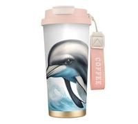 OAZCVBNN Tasse de voyage en acier inoxydable avec motif dauphin de l'océan qui vous regarde, pour l'école, le camping, le pique-nique