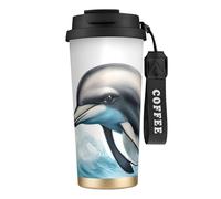 OAZCVBNN Tasse de voyage en acier inoxydable avec motif dauphin de l'océan qui vous regarde, pour l'école, le camping, le pique-nique