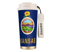 OAZCVBNN Tasse de voyage en acier inoxydable avec motif drapeau de l'État du Kansas pour l'école, le camping, le pique-nique