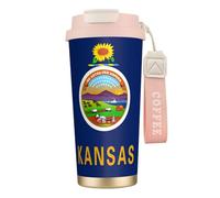 OAZCVBNN Tasse de voyage en acier inoxydable avec motif drapeau de l'État du Kansas pour l'école, le camping, le pique-nique