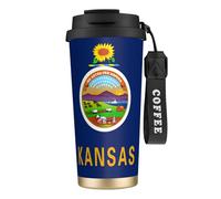 OAZCVBNN Tasse de voyage en acier inoxydable avec motif drapeau de l'État du Kansas pour l'école, le camping, le pique-nique