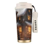 OAZCVBNN Tasse de voyage en acier inoxydable avec motif maison de village de Noël pour l'école, le camping, le pique-nique